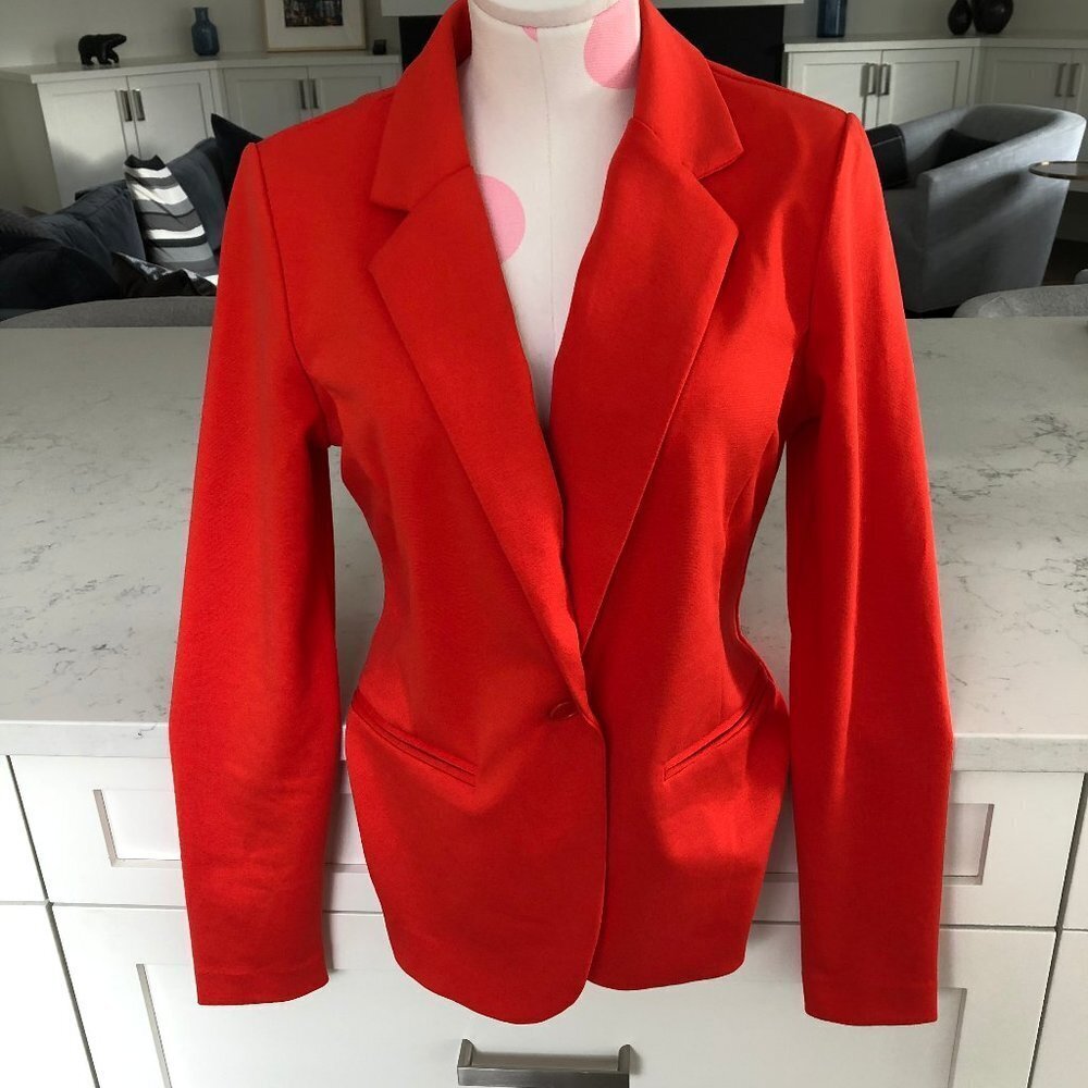 ICHI Danish Designed Notch Collar 1 Button Poly Viscose Blend Jacket Orange Sz M